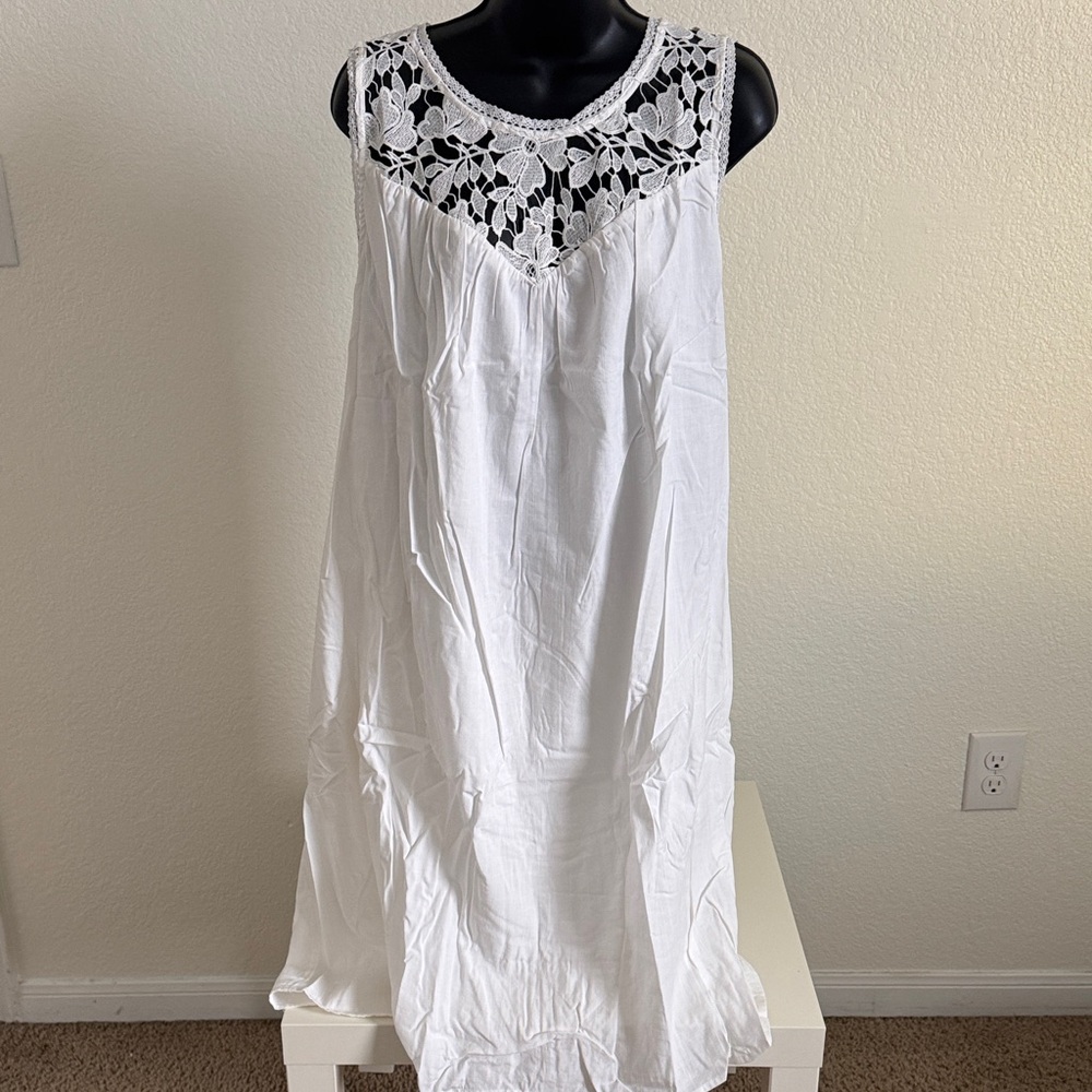 NWT Knox Rose White Sleeveless Lace Yoke Dress 1X